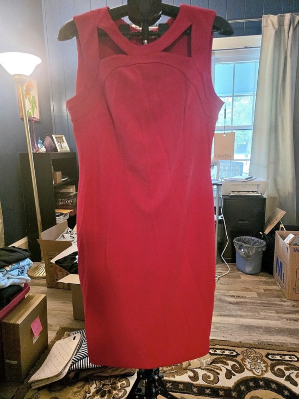 Calvin Klein Sleeveless Cutout Sheath Dress Midi Dress Pink Size 12